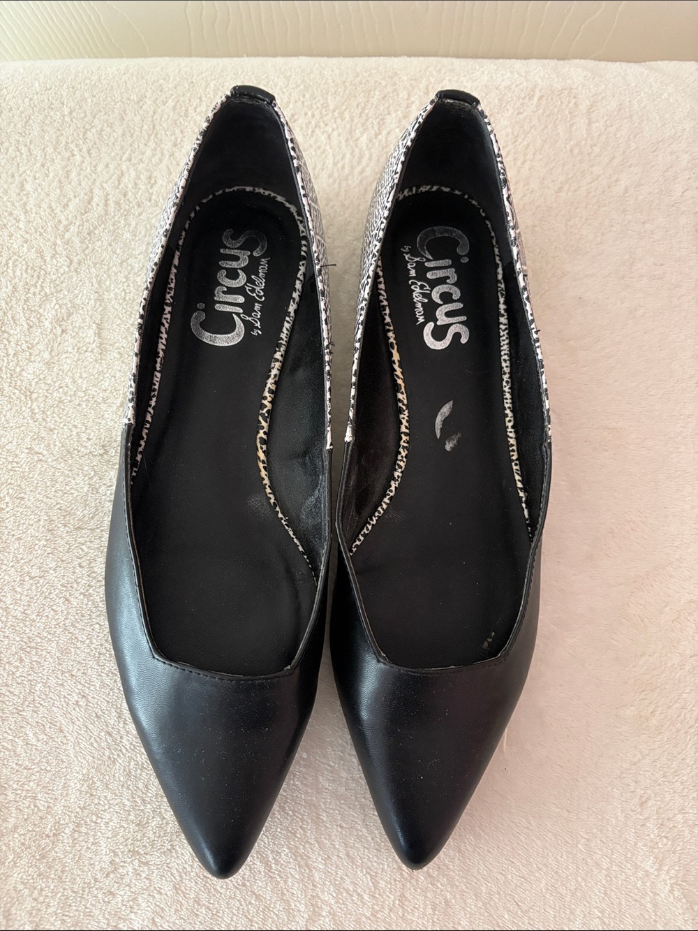 Circus by Sam Edelman Black Pointed Toe Flats with Animal-Print Trim